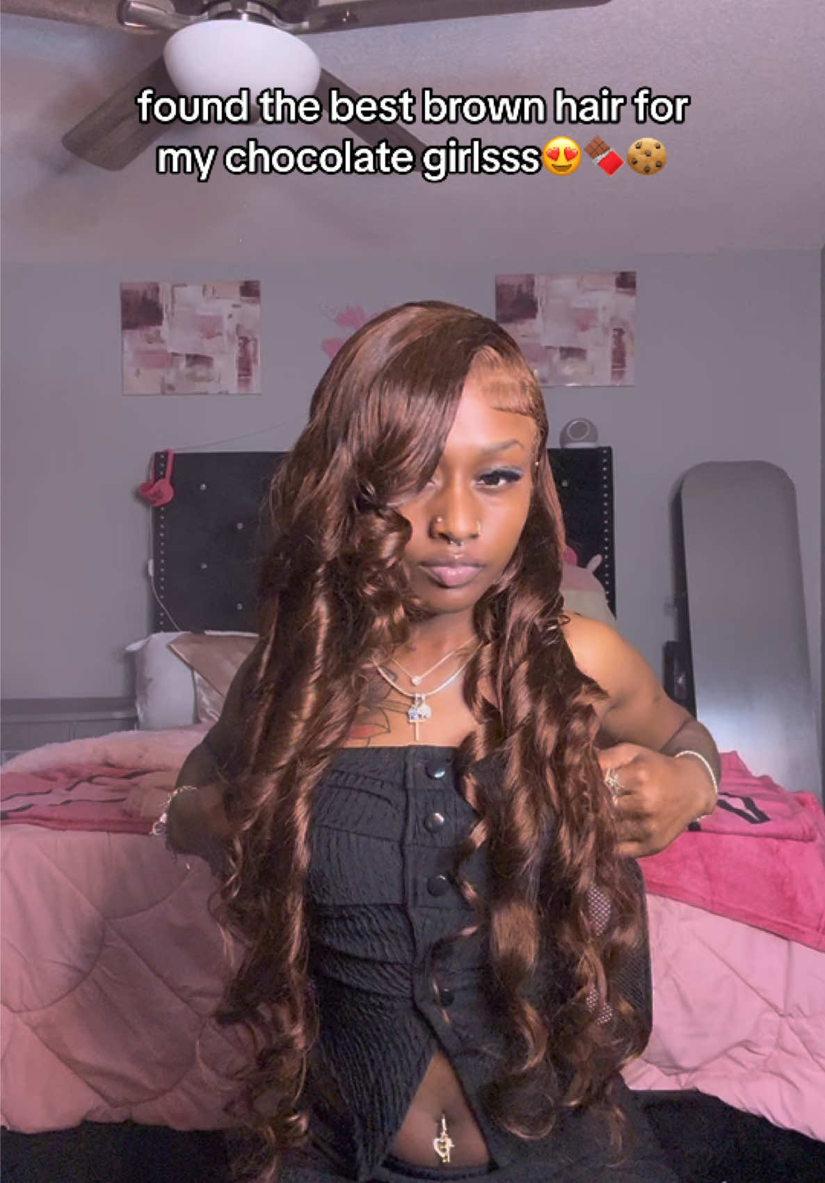 TikTok post by @_1kenyiah for Bling Hair. Caption reads: [...] bout that brown on brown 😩😍🍫!!  @Bling....