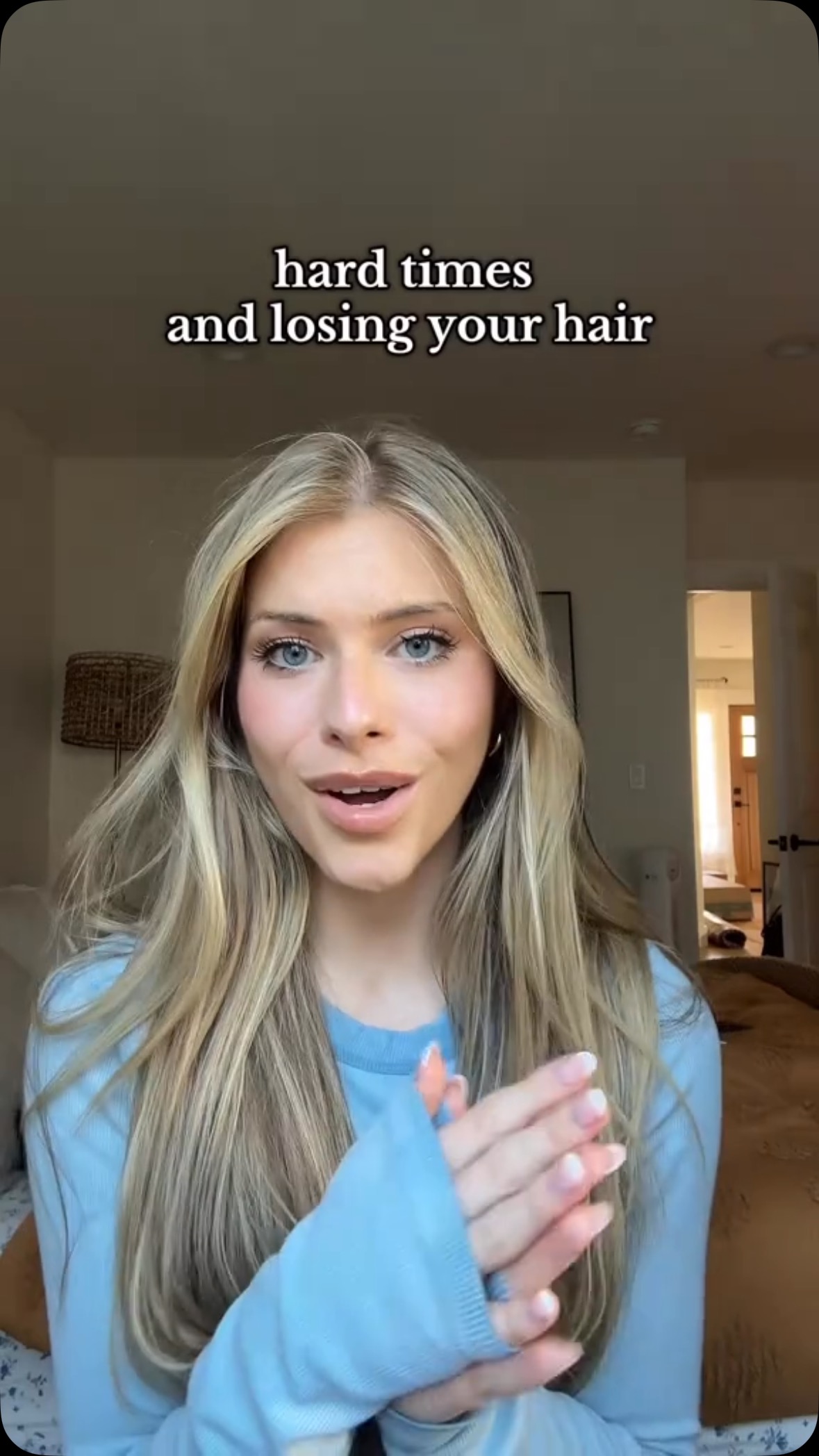 Instagram post by @becccamooore for VEGAMOUR. Caption reads: stress causes hair shedding which causes more....