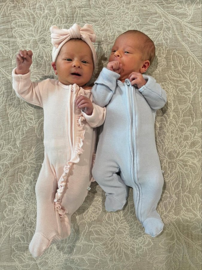 Instagram post by @thehannahbrie for Caden Lane. Caption reads: 2 weeks with these little cuties 👶🏼👶🏼.