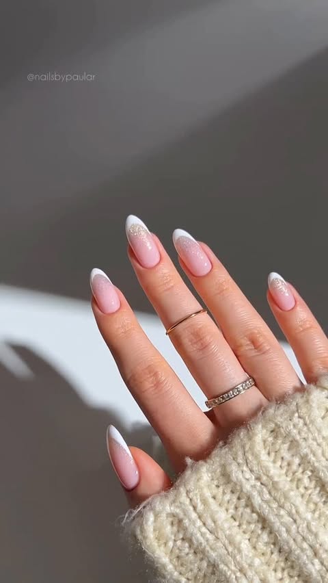 Instagram post by @nailsbypaular for MelodySusie. Caption reads: sparkly french nails! 🤍🌟🥹
a fun christmas/new....