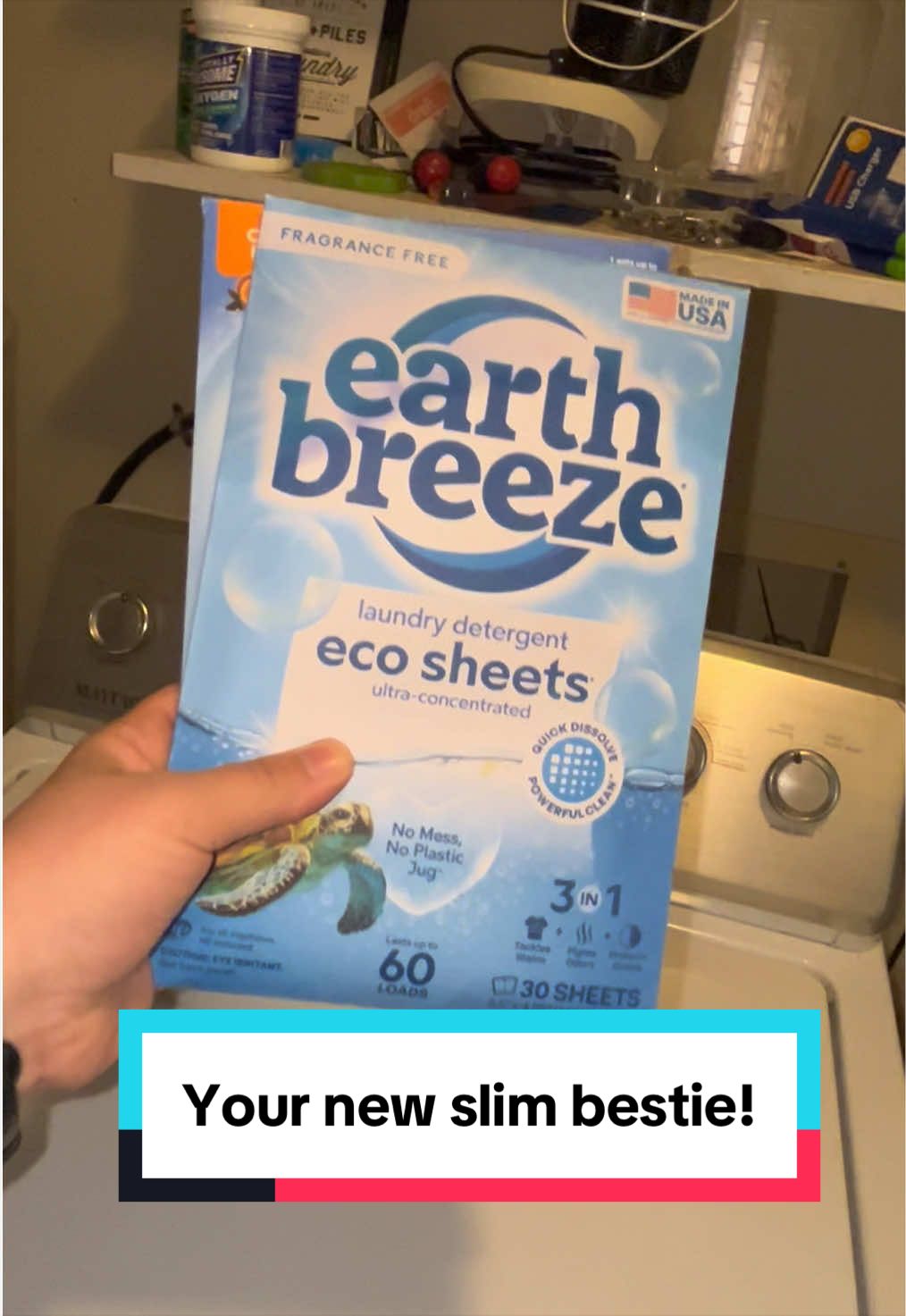 TikTok post by @thelastminutelisa for Earth Breeze. Caption reads: @Earth Breeze Laundry Detergent Eco Sheets is your....