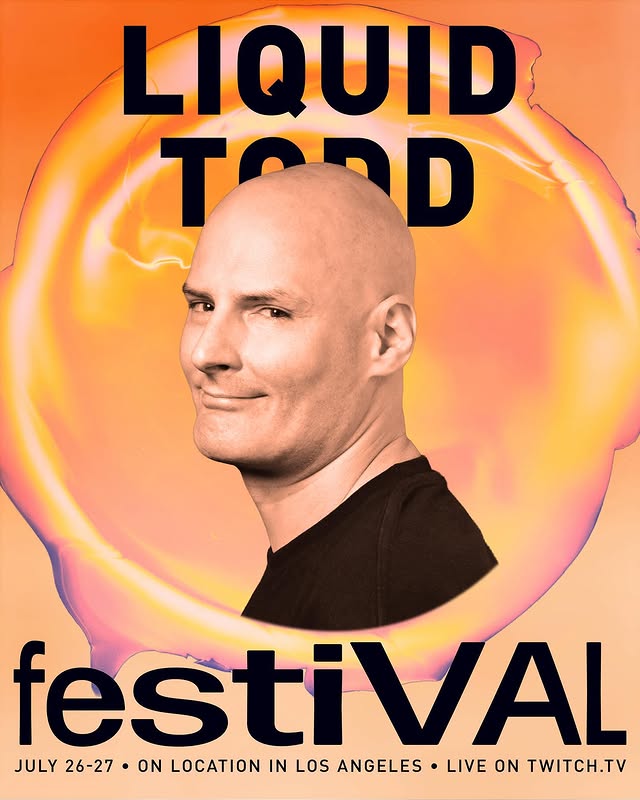 Instagram post by @liquidtodd for Twitch. Caption reads: [...] @festivalttv in LA at 3pmPST on my @twitch....