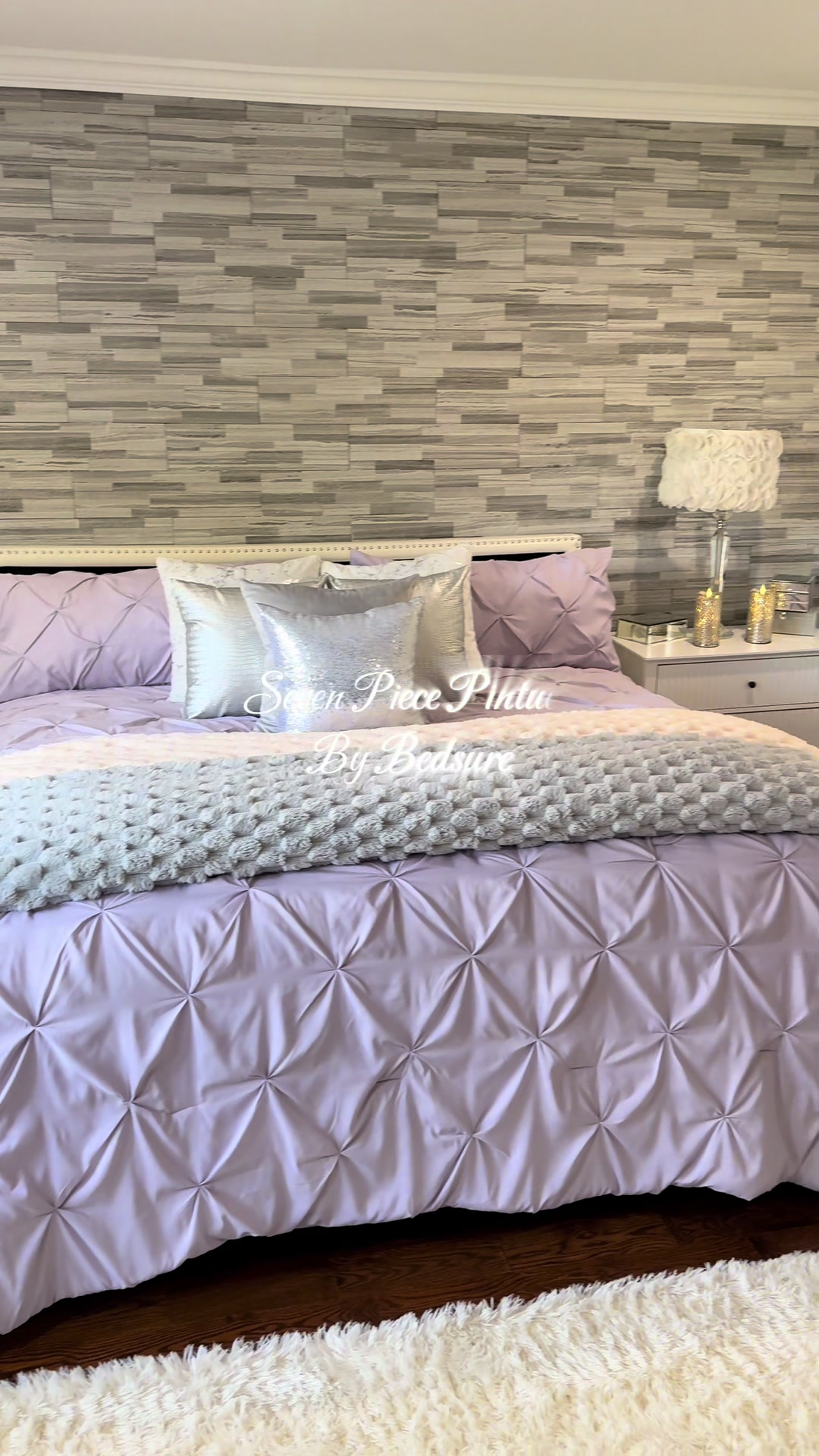 TikTok post by @brendaj528 for Bedsure Home. Caption reads: The Seven Piece Pintuck from Bedsure is so....