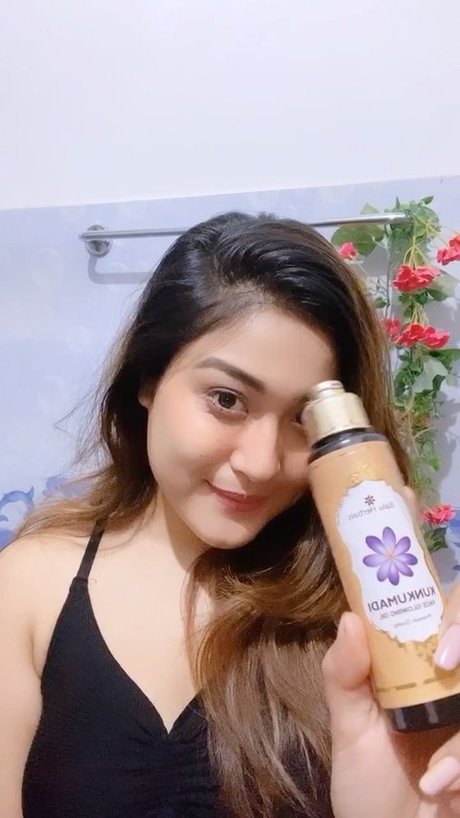 Instagram post by @debashree.gogoi for Balu Herbals. Caption reads: I have been using this face oil (Kunkumadi face....