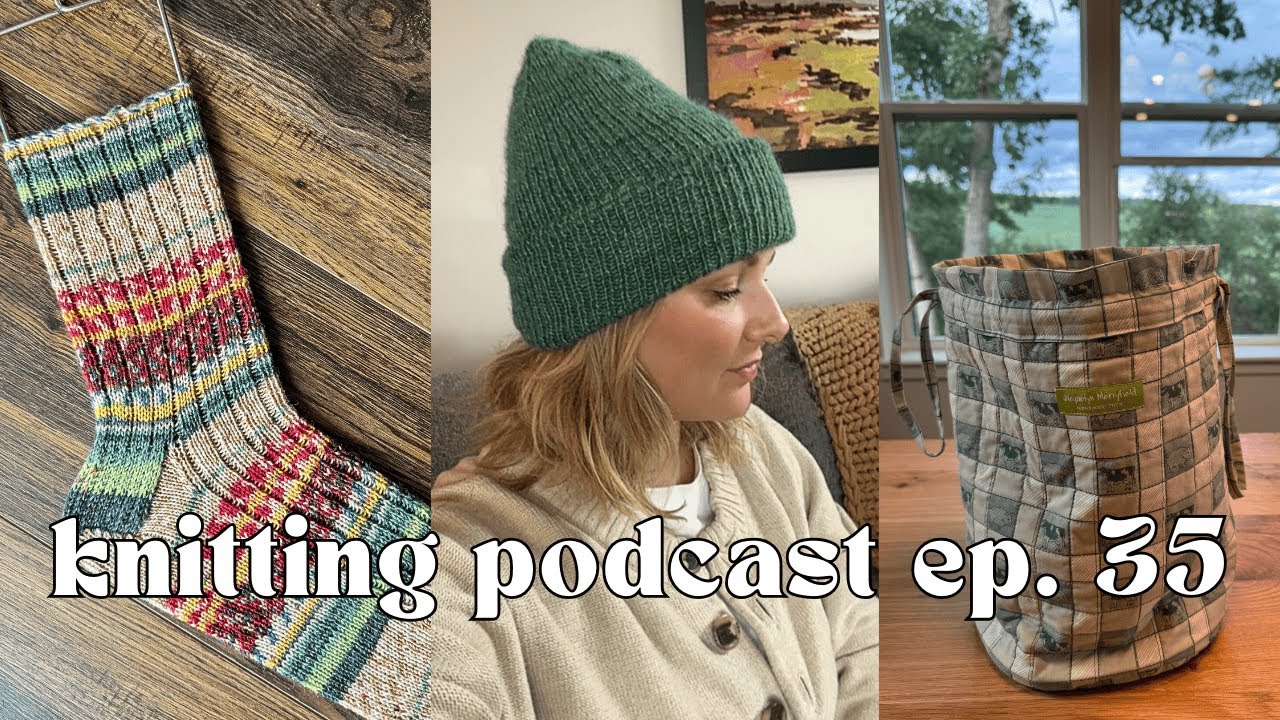 YouTube post by @jacqueismaking for Knit Picks. Caption reads: Finished Weekend Hat, Quilted Project Bag, and....