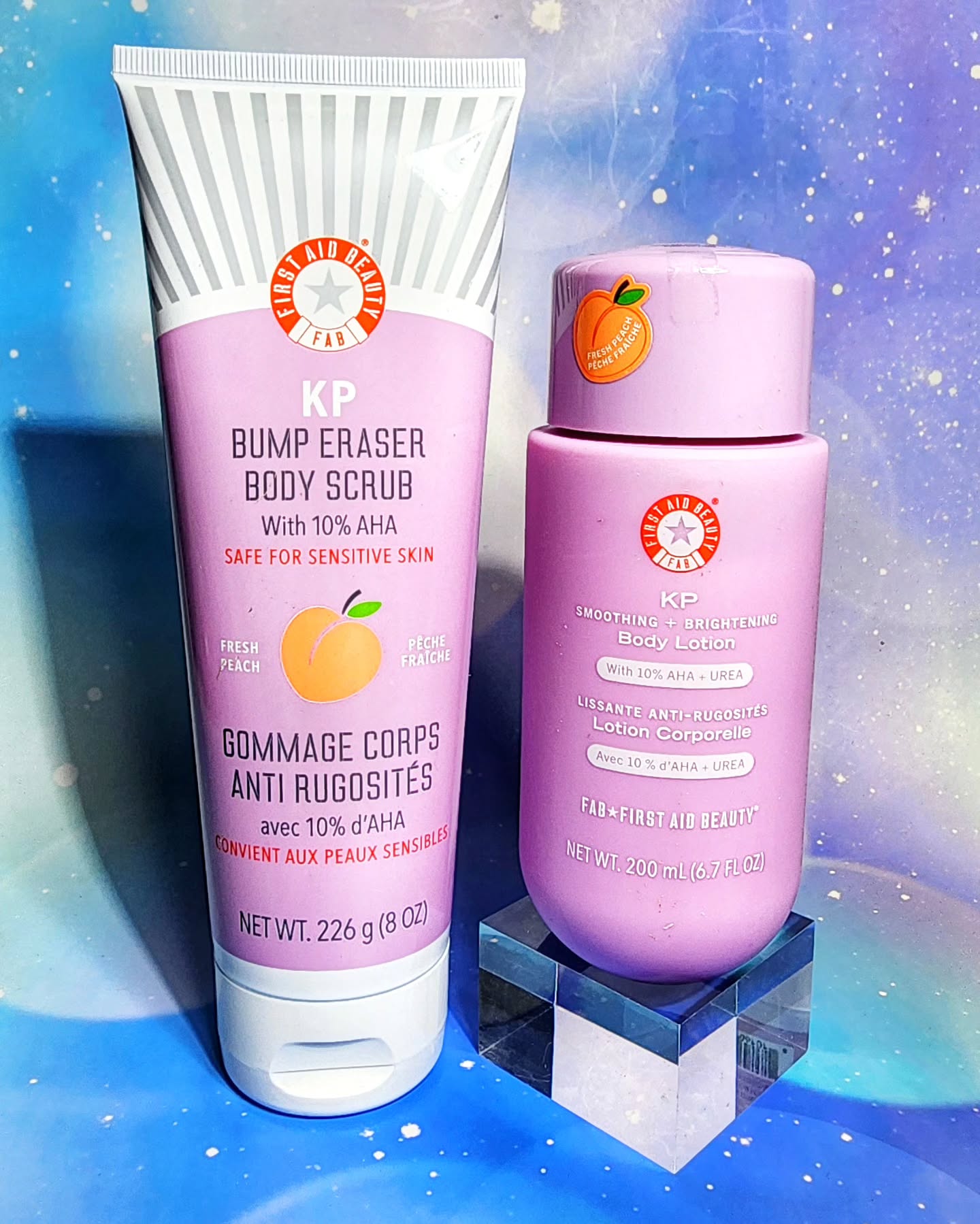 Instagram post by @alena07112 for First Aid Beauty. Caption reads: Introducing the new @firstaidbeauty peach KP bump....