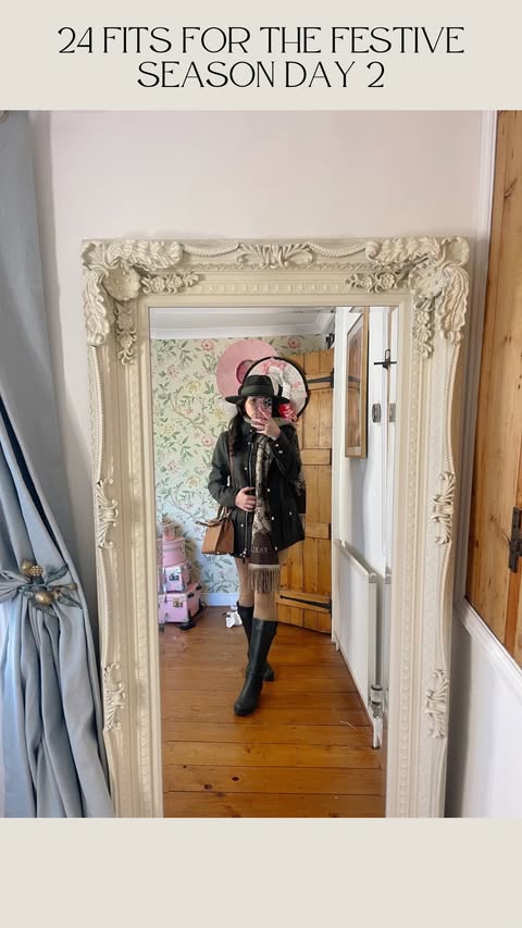 Instagram post by @hellomissjordan for LK Bennett. Caption reads: 24 FITS FOR THE FESTIVE SEASON DAY 2 🎄 An outfit....