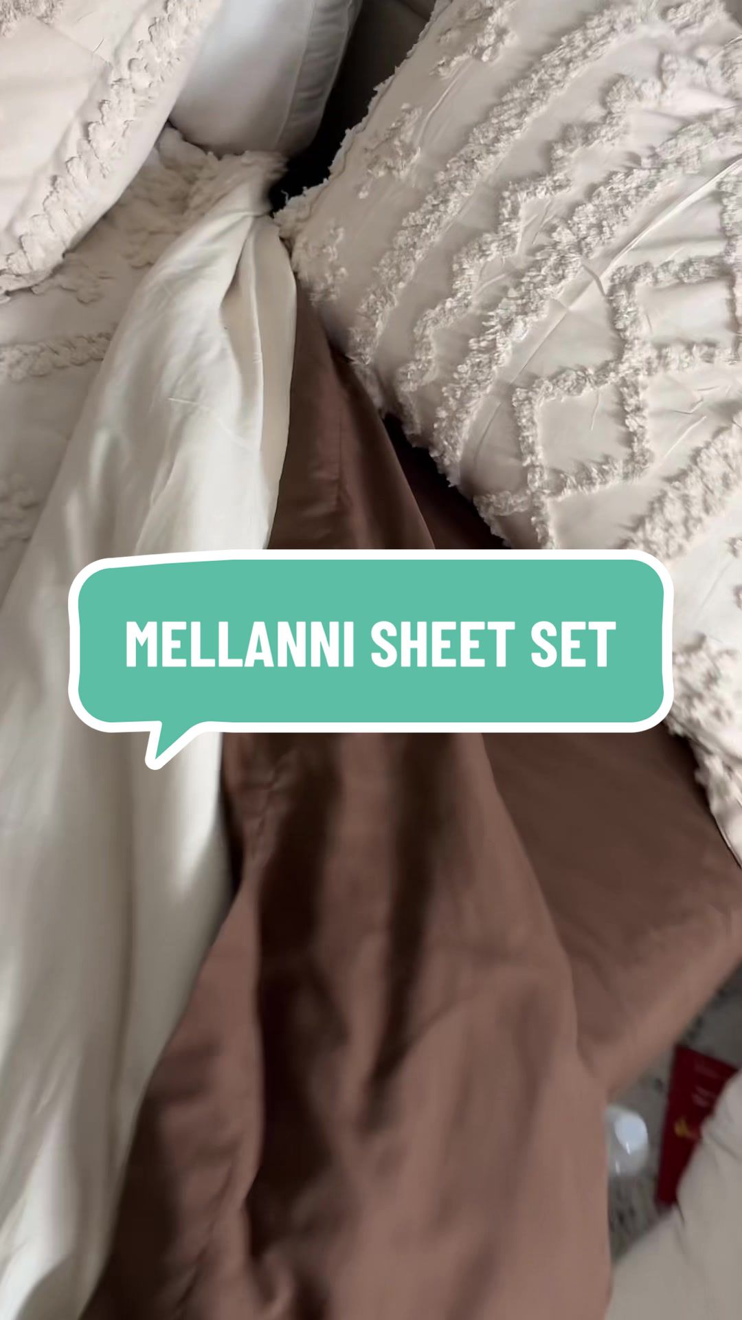 TikTok post by @__kristina__marie__ for Mellanni. Caption reads: Finally got my hands on the Mellanni sheet set....