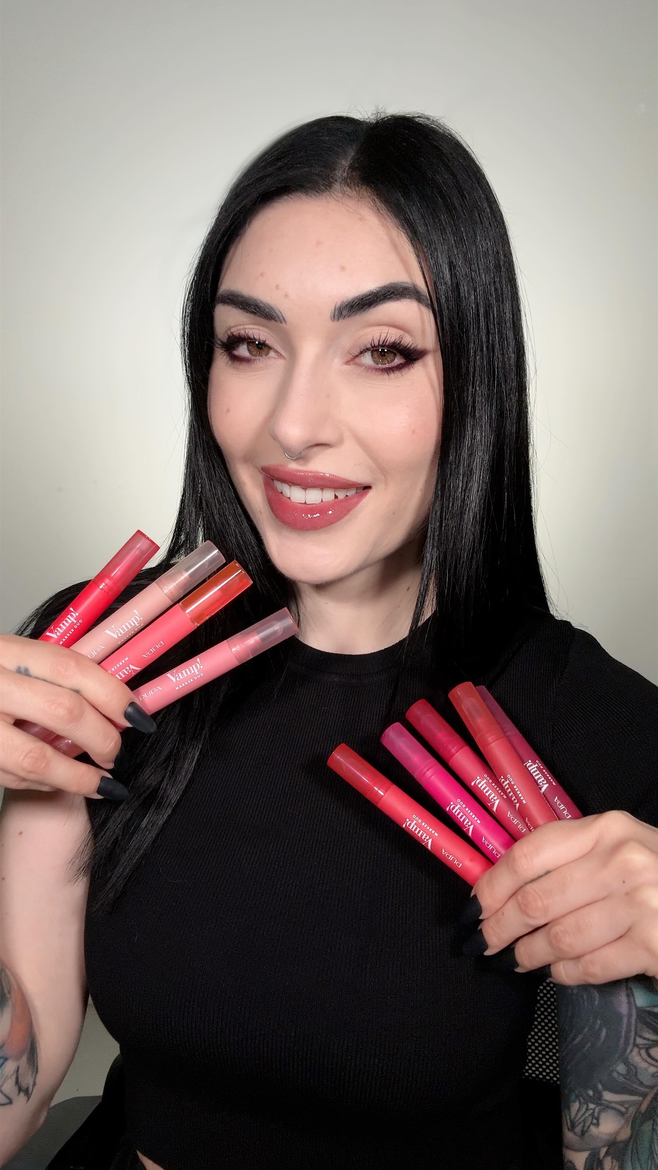 Instagram post by @cherylpandemonium for PUPA Milano. Caption reads: 3 lips con 1 prodotto? Con il nuovo Pupa Vamp!....