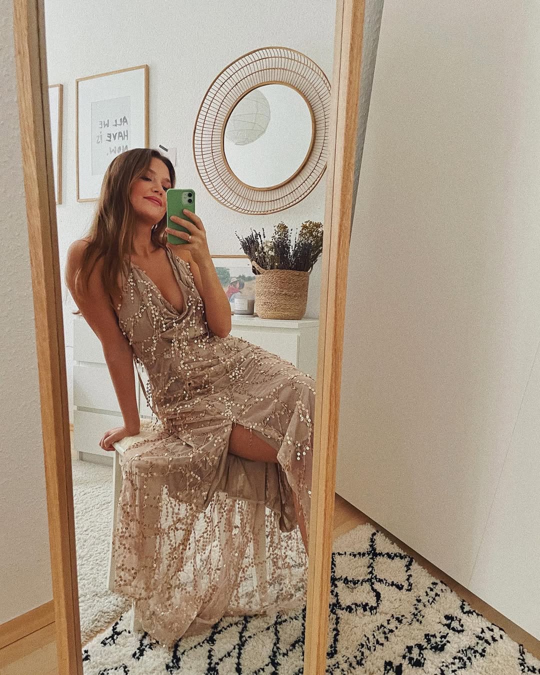 Instagram post by @ami_haardt for MADE.COM. Caption reads: Chic or Comfy? What are you up tonight? 
Anyway, I....