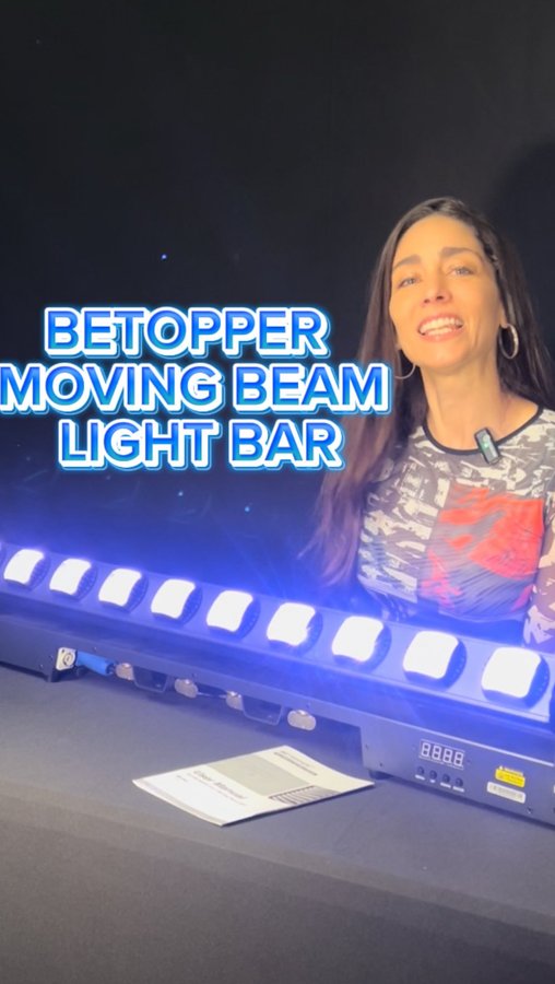 Instagram post by @flaviaxexeo for Betopper. Caption reads: @betopperdirect L1015 Moving Beam LED Light Bar....