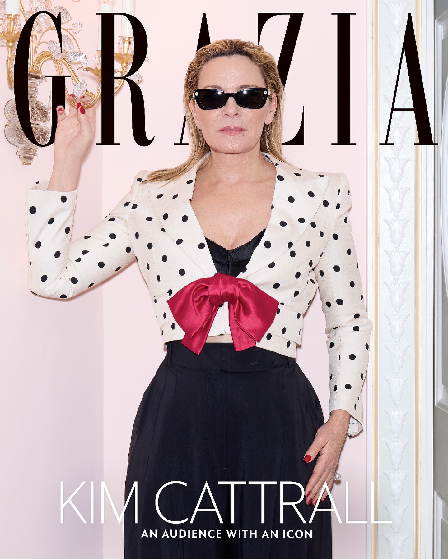 Instagram post by @kimcattrall for SWAROVSKI. Caption reads: The one and only @kimcattrall is our latest cover....