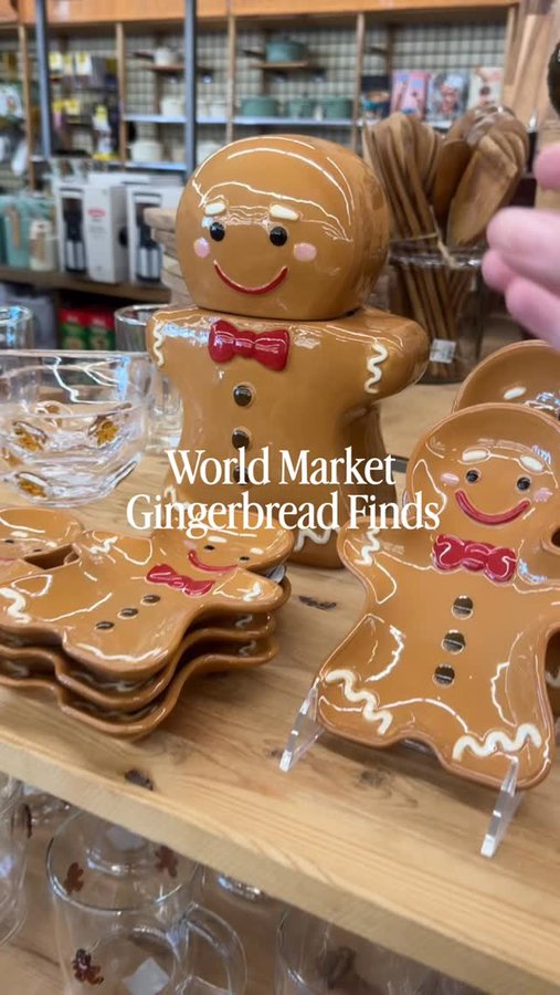 Instagram post by @trendyfavefinds for World Market. Caption reads: World Market gingerbread finds! Follow + comment....