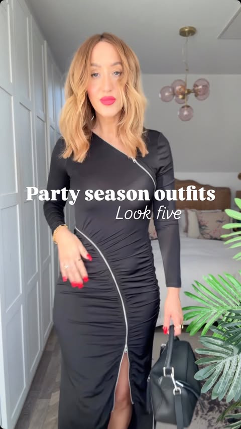 Instagram post by @katiemaxwellstylist for LOEWE. Caption reads: Another day, another black dress… and the zip goes....