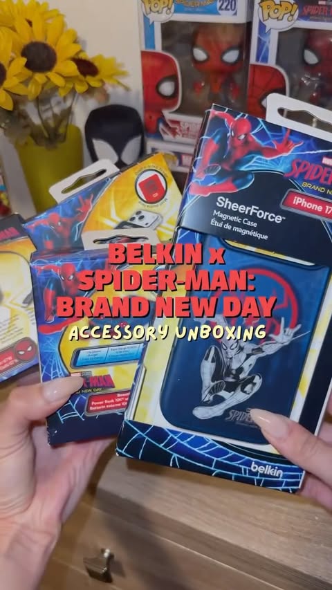 Instagram post by @lindssoapbox for Belkin. Caption reads: #gifted @Belkin sent over some spidey accessories....