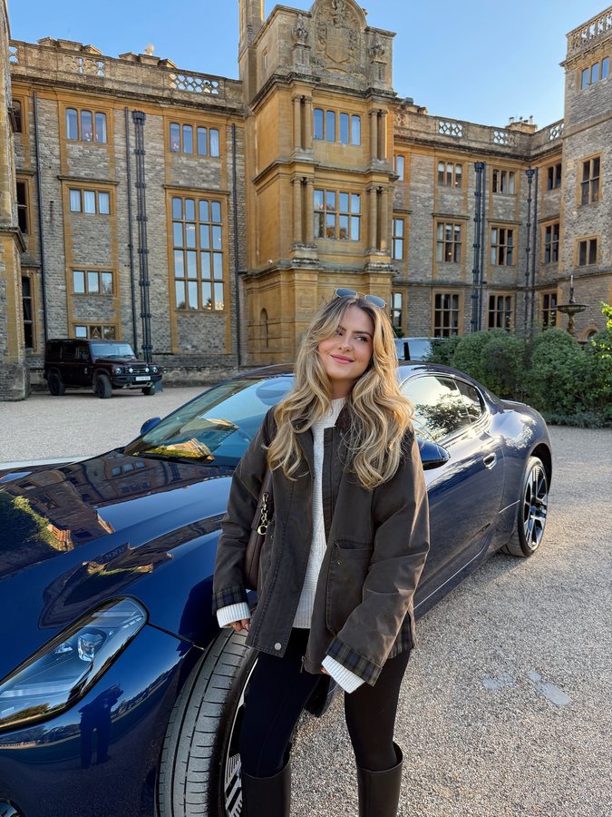 Instagram post by @mariajoynson for Maserati. Caption reads: [...] so I said well hand me the keys to that....