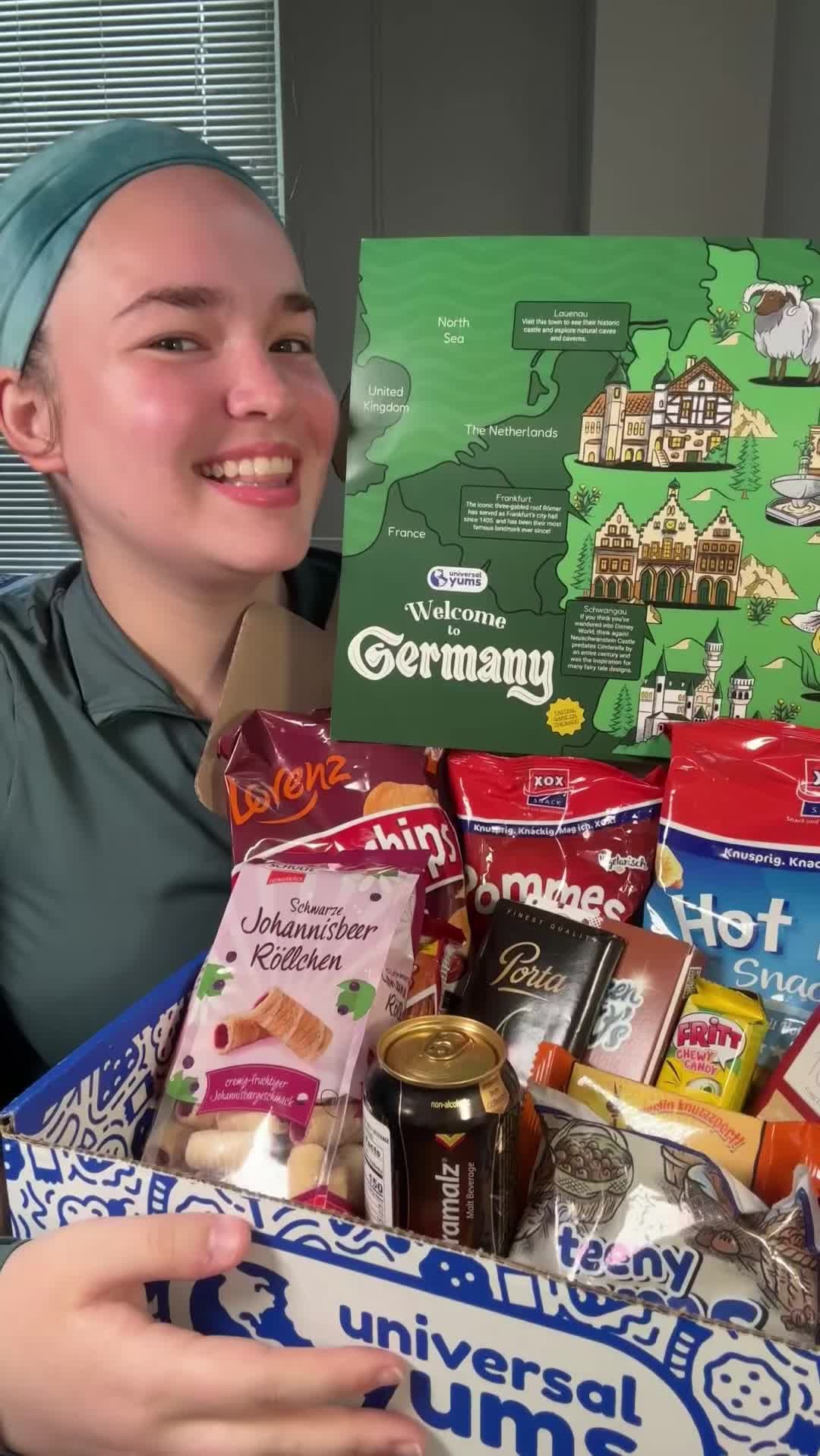 TikTok post by @jellybean.sweets for Universal Yums. Caption reads: Trying snacks from Germany and candies from around....
