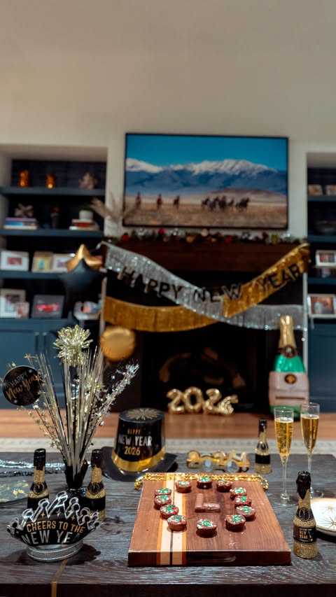 Instagram post by @twinspirationalparties for Party City. Caption reads: [...] menu, we hosted our own NYE party with....