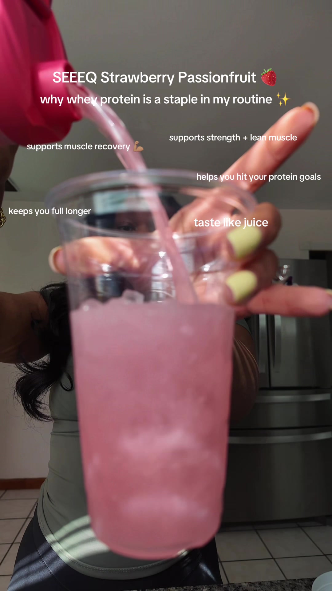 TikTok post by @glowwithtae for SEEQ SUPPLY. Caption reads: @SEEQ SUPPLY strawberry passionfruit might be my....