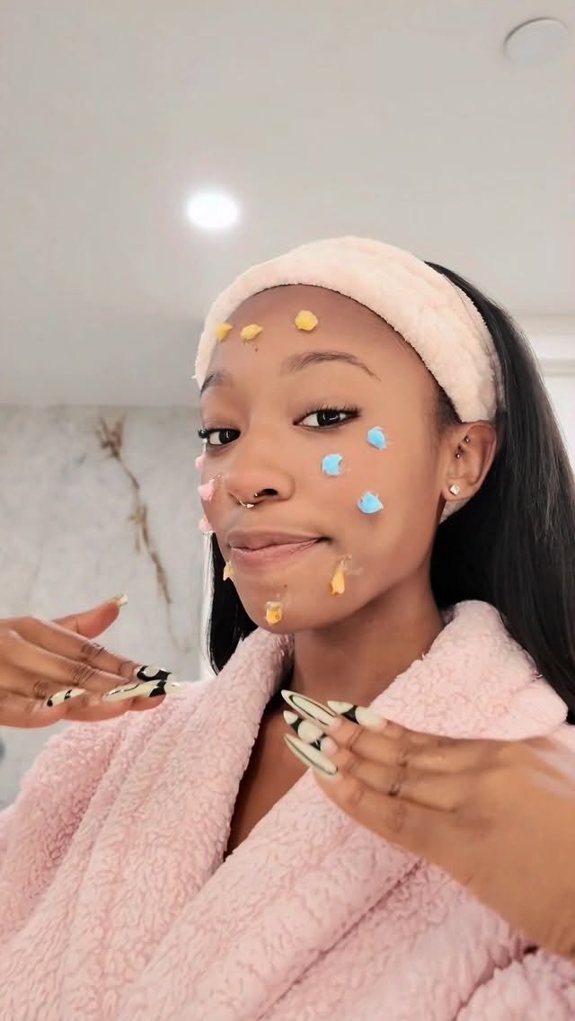 Instagram post by @serenaapagee for Medicube. Caption reads: My secret to the best at-home facial....