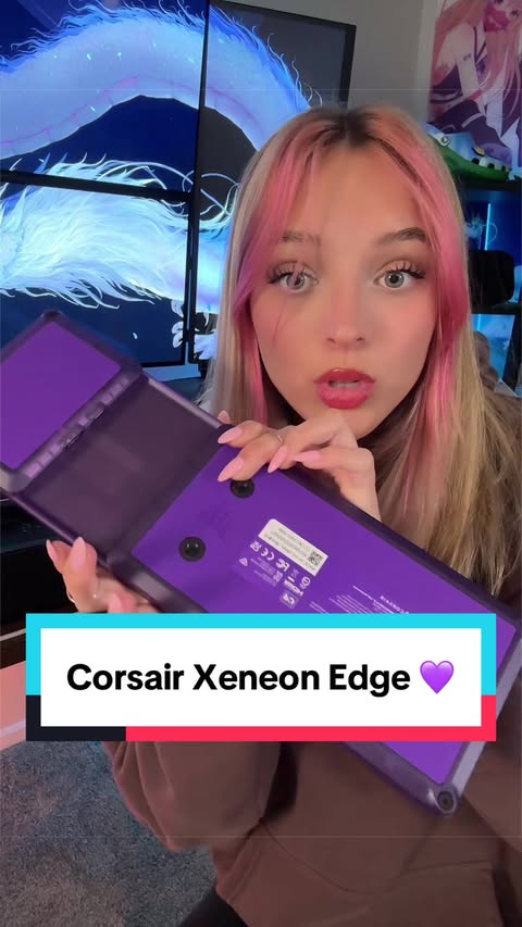Instagram post by @lindseysznn for CORSAIR. Caption reads: Xeneon edge in purple 💜✨ @corsair #lindseyszn....