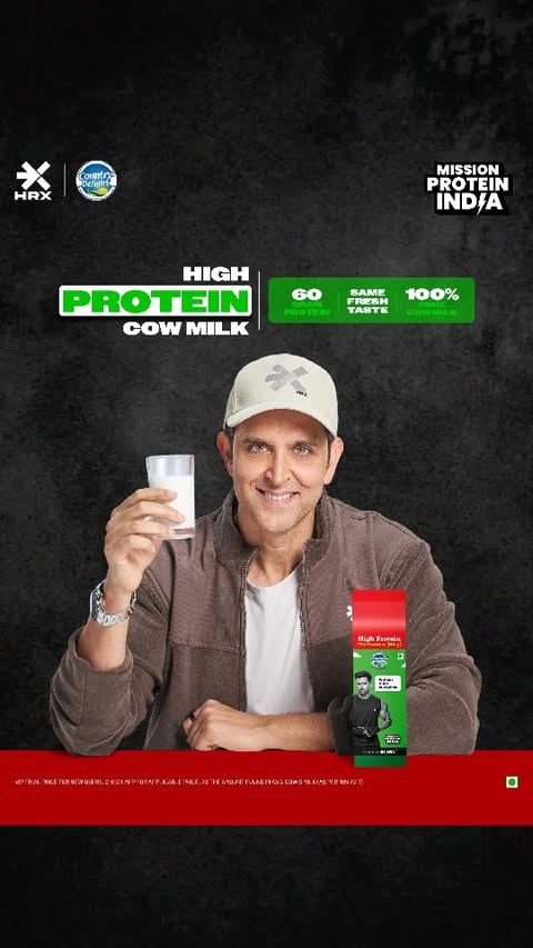 Instagram post by @hrxbrand for Country Delight. Caption reads: [...] with double (2x) protein! Head to....