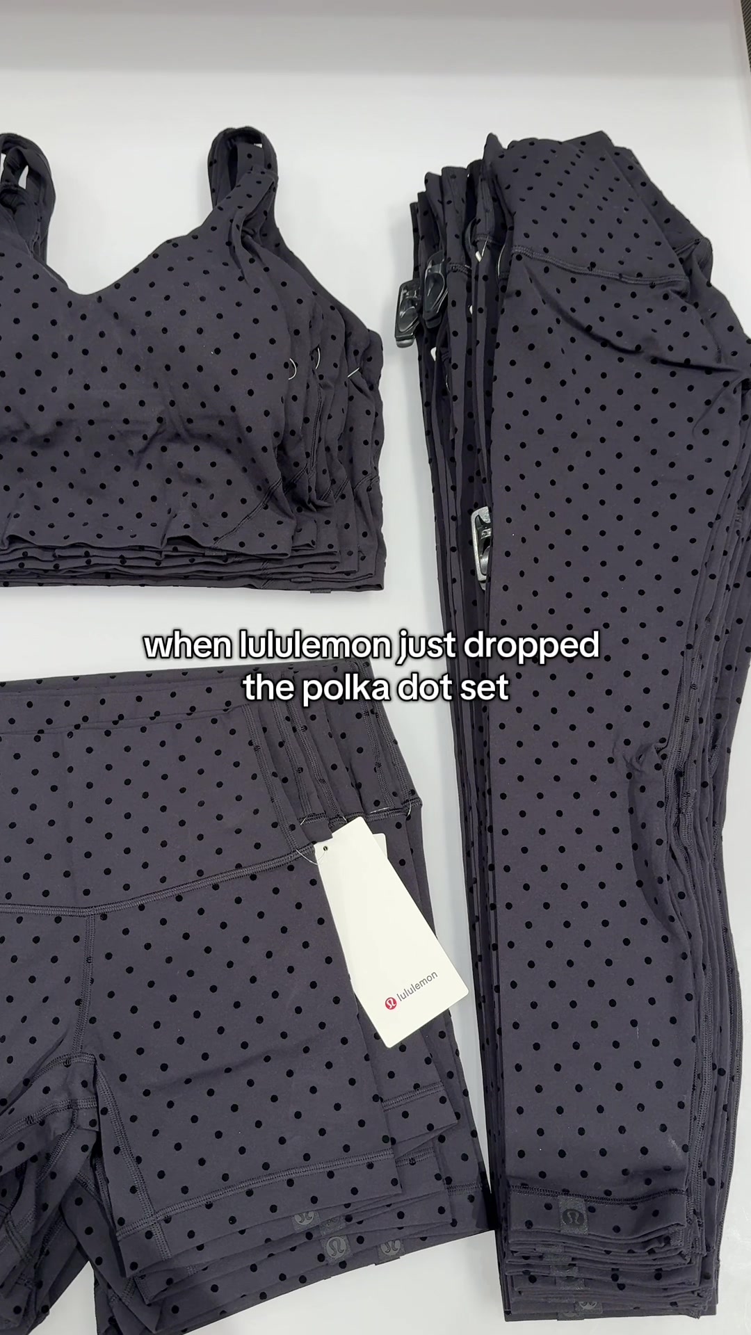 TikTok post by @gabilemoine for lululemon. Caption reads: @lululemon just dropped the polka flock [...].