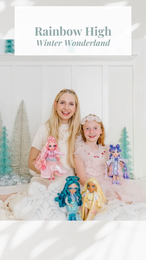 Instagram post by @celeste_wright for Rainbow High. Caption reads: Holiday magic is in full swing with Rainbow High....