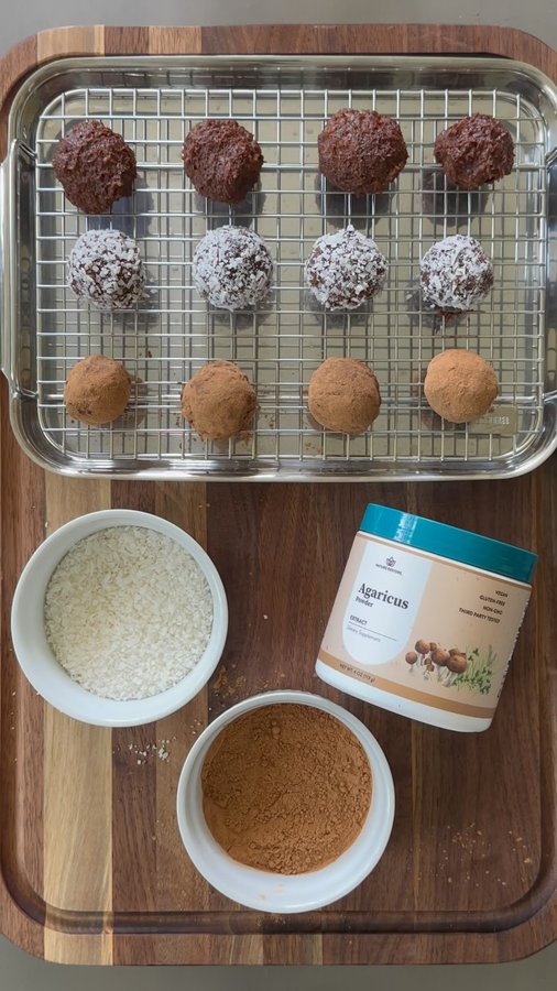 Instagram post by @saras_eats_and_sweets for Nature Restore. Caption reads: CHOCOLATE MUSHROOM TRUFFLES! 🍫🍄‍🟫

A powerhouse....