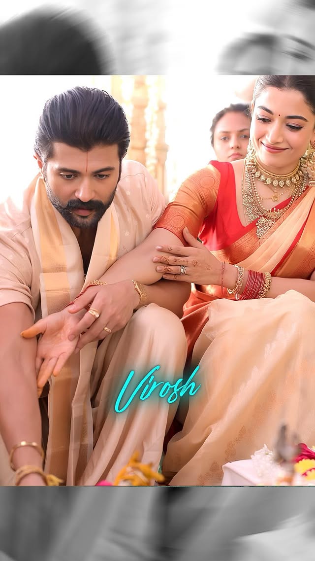 Instagram post by @9t9.edits for Manyavar. Caption reads: Mr & mrs devrakonda ❤️🧿 . . @manyavar #Manyavar....
