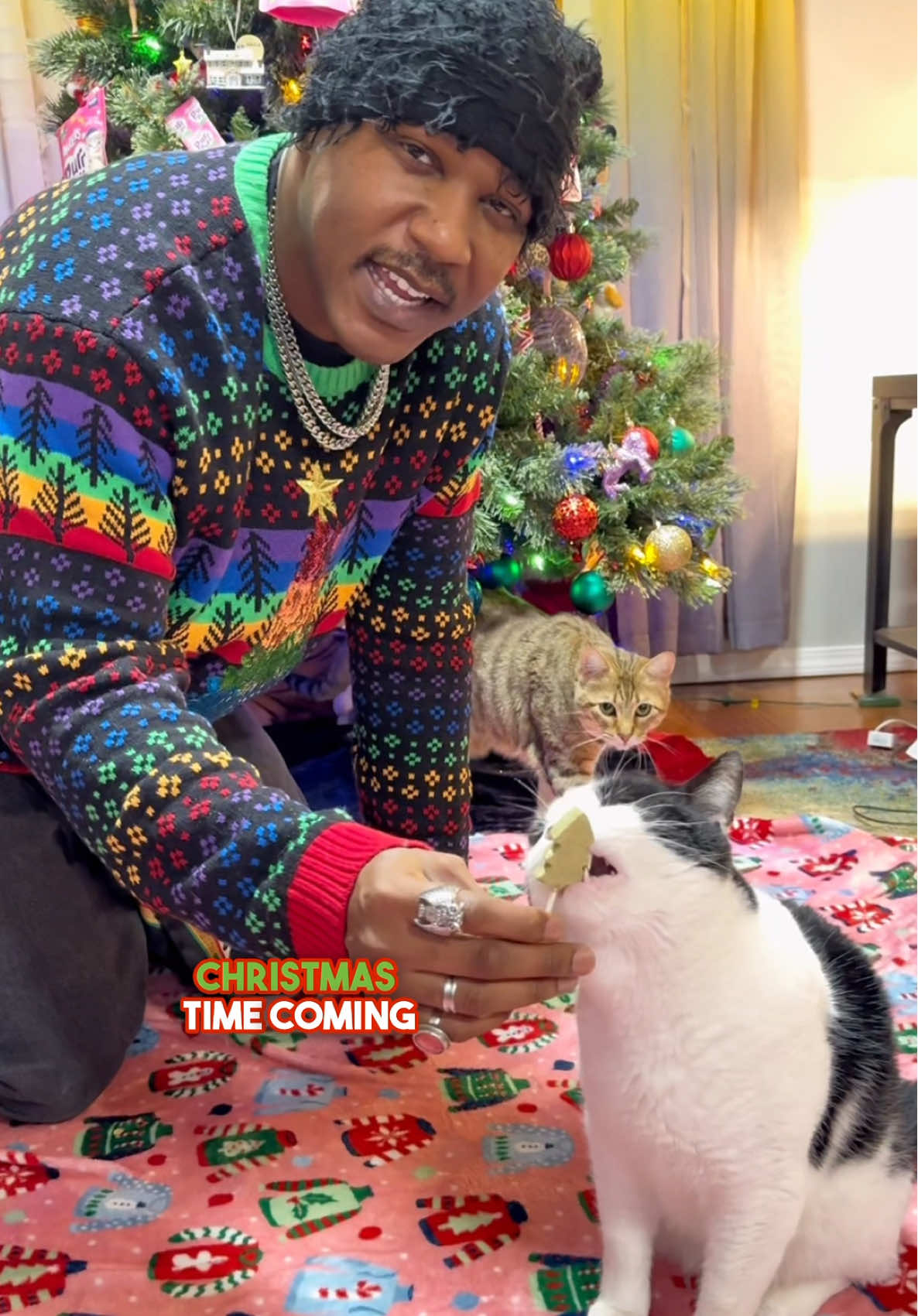 TikTok post by @iammoshow for Asda. Caption reads: What’s up cat family! You know what time it is!?....