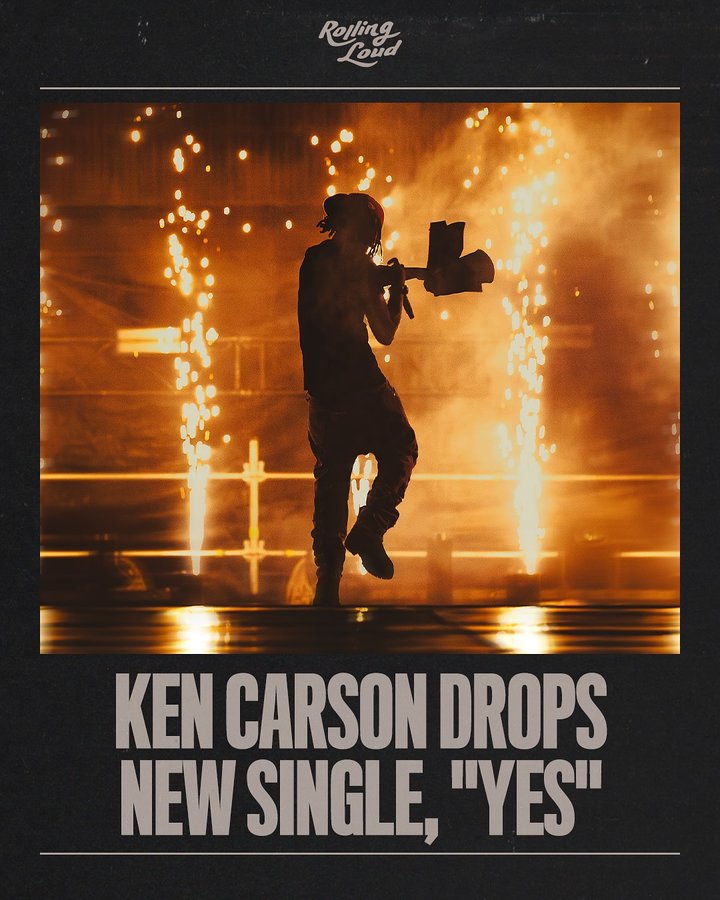Instagram post by @rollingloud.cali for Rolling Loud. Caption reads: NEW @KENCARSON EVERY FRIDAY? 👀.