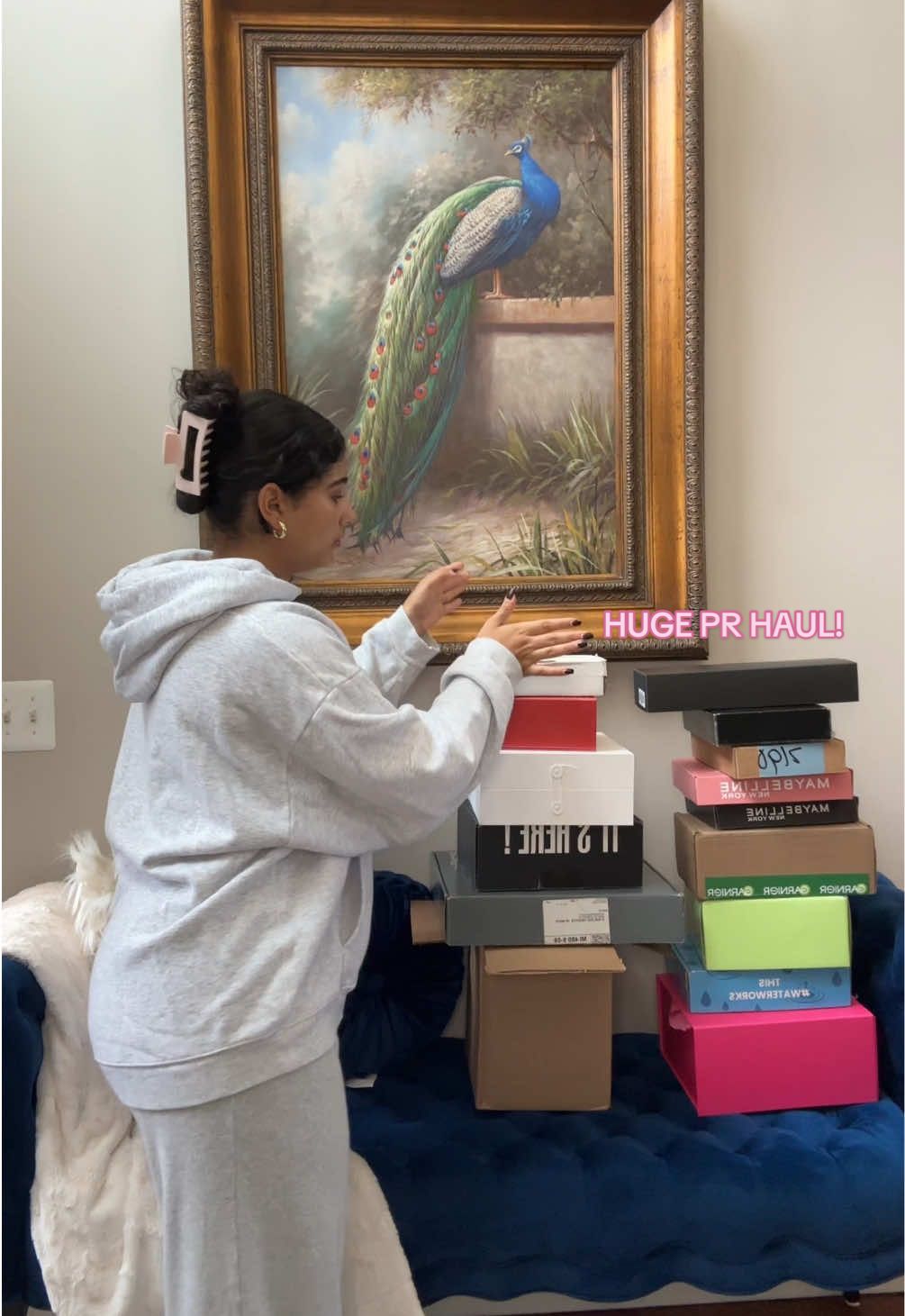 TikTok post by @mirandaamansourr for MAELYSCOSMETICS. Caption reads: HUGEEE PR HAULLL @Elizabeth Weber @Ellis Brooklyn....