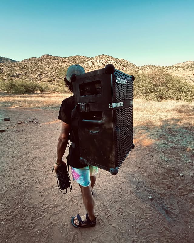 Instagram post by @travissims for SOUNDBOKS. Caption reads: [...] year I became a long term partner with....