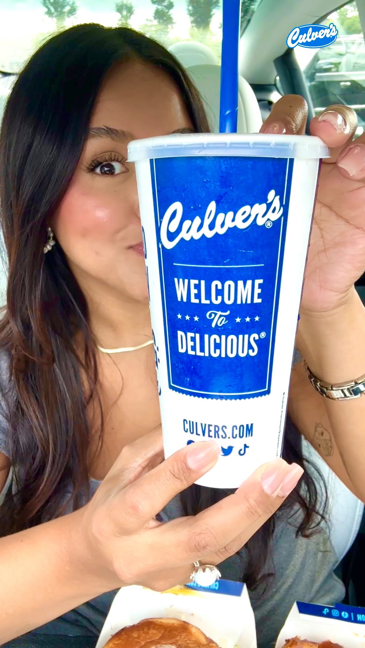 Instagram post by @erica_eatseverything for Culver's. Caption reads: #ad What’s perfect for a summer roadtrip? CULVERS!....