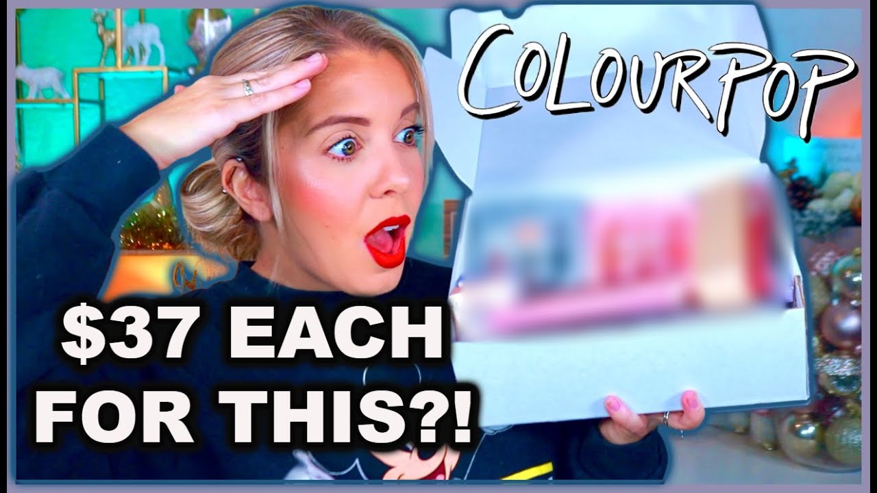 YouTube post by @AllieDawson for Glamlite. Caption reads: NEW! COLOURPOP MINI NAUGHTY & NICE $37 MYSTERY....