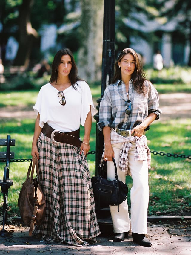 Instagram post by @dalilarad for Free People. Caption reads: [...] of plaid + maxi skirts babyyy⭐️💘🦋🤩....