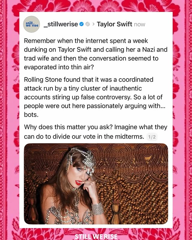 Instagram post by @_stillwerise for Rolling Stone. Caption reads: This matters, way beyond Taylor Swift 👀 

Who....