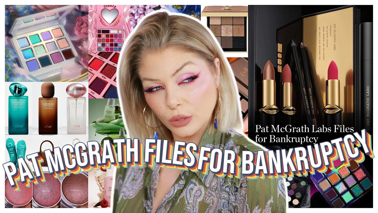 YouTube post by @AngelicaNyqvist for Adept Cosmetics. Caption reads: PAT MCGRATH FILED FOR BANKRUPTCY, WHAT NOW?! 😳 |....