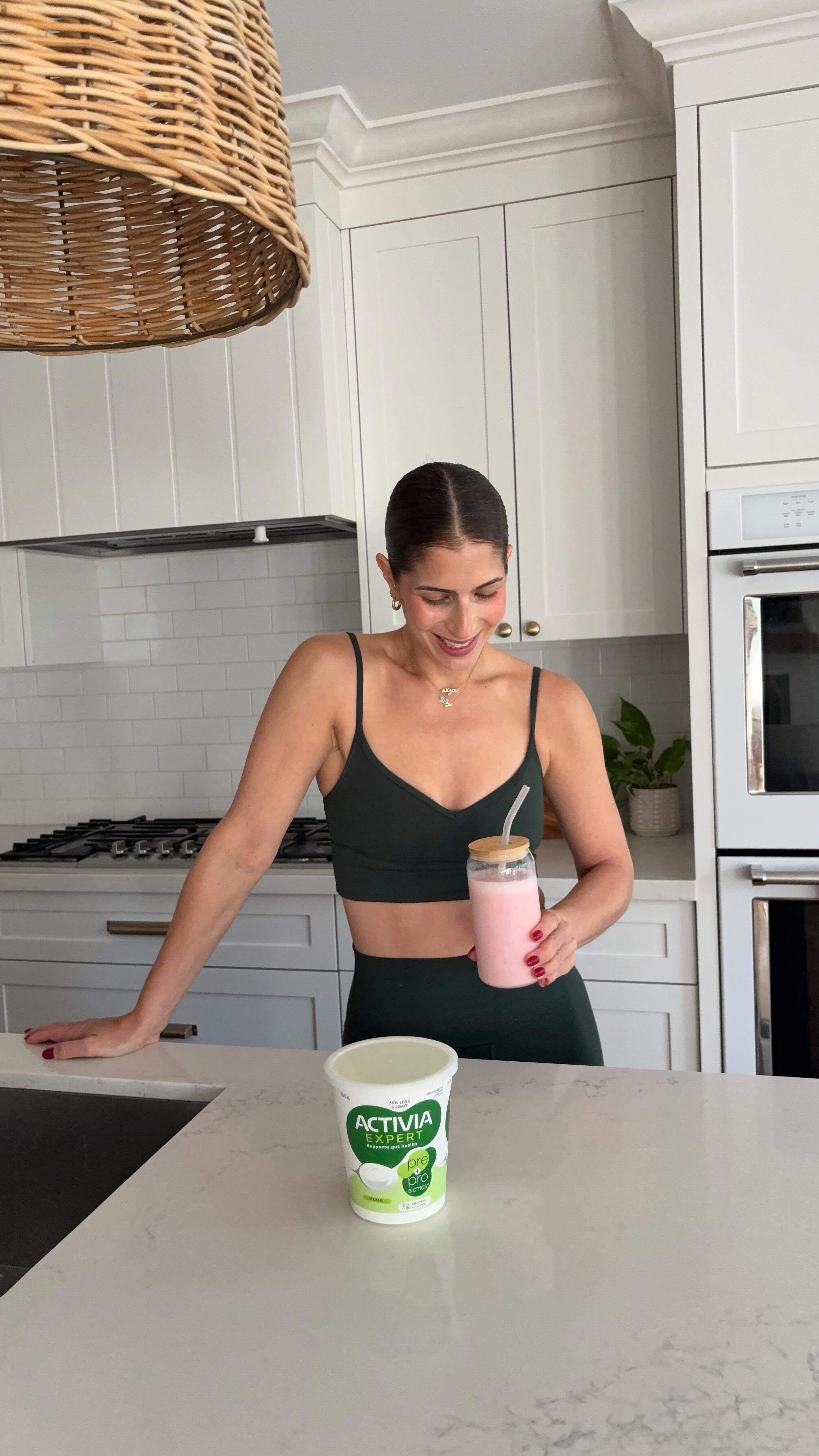 Instagram post by @kale_and_krunches for Activia. Caption reads: #ad I used to feel so overwhelmed by gut health…....