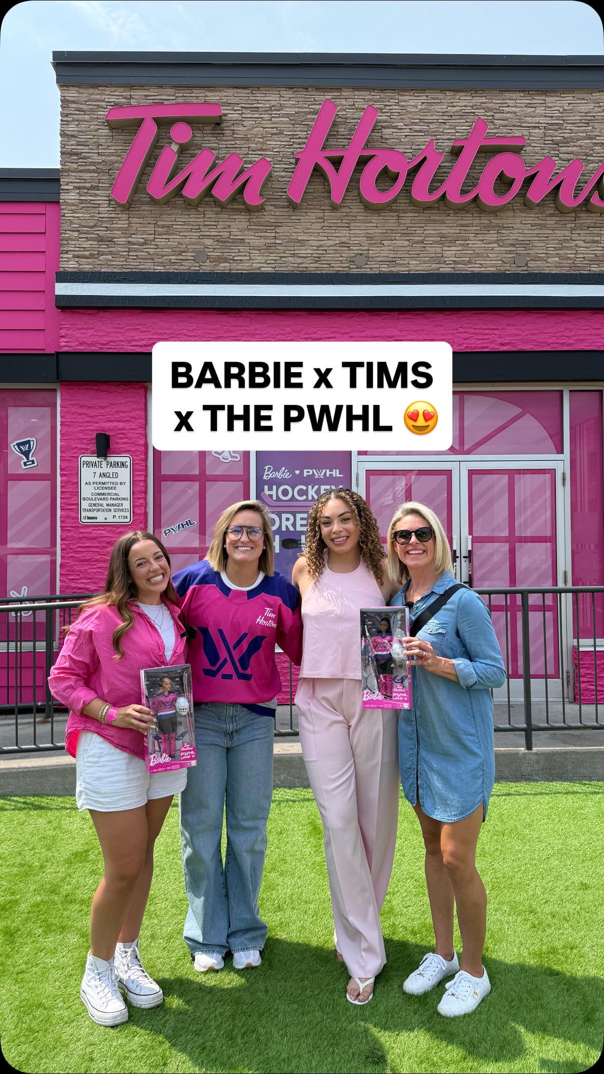 Instagram post by @jocksinjills for Barbie. Caption reads: Come with us to the @barbie x @timhortons x....