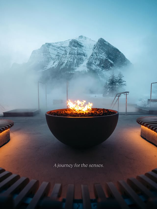 Instagram post by @damexplores for Travel Alberta. Caption reads: Between ice and steam. This place is an invitation....