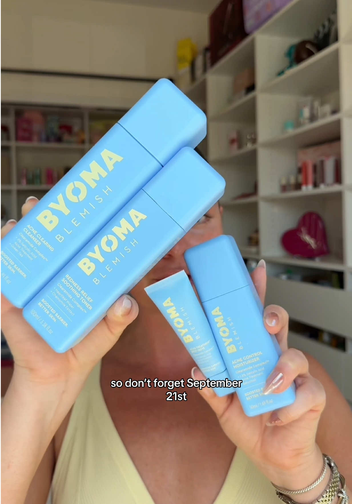 TikTok post by @kristynhoffman96 for BYOMA. Caption reads: the wait is OVER! @byoma Blemish is coming to the....