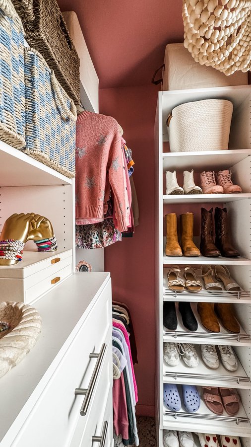 Instagram post by @eanesinteriors for Modular Closets. Caption reads: [...] closet accomplished, thanks to....