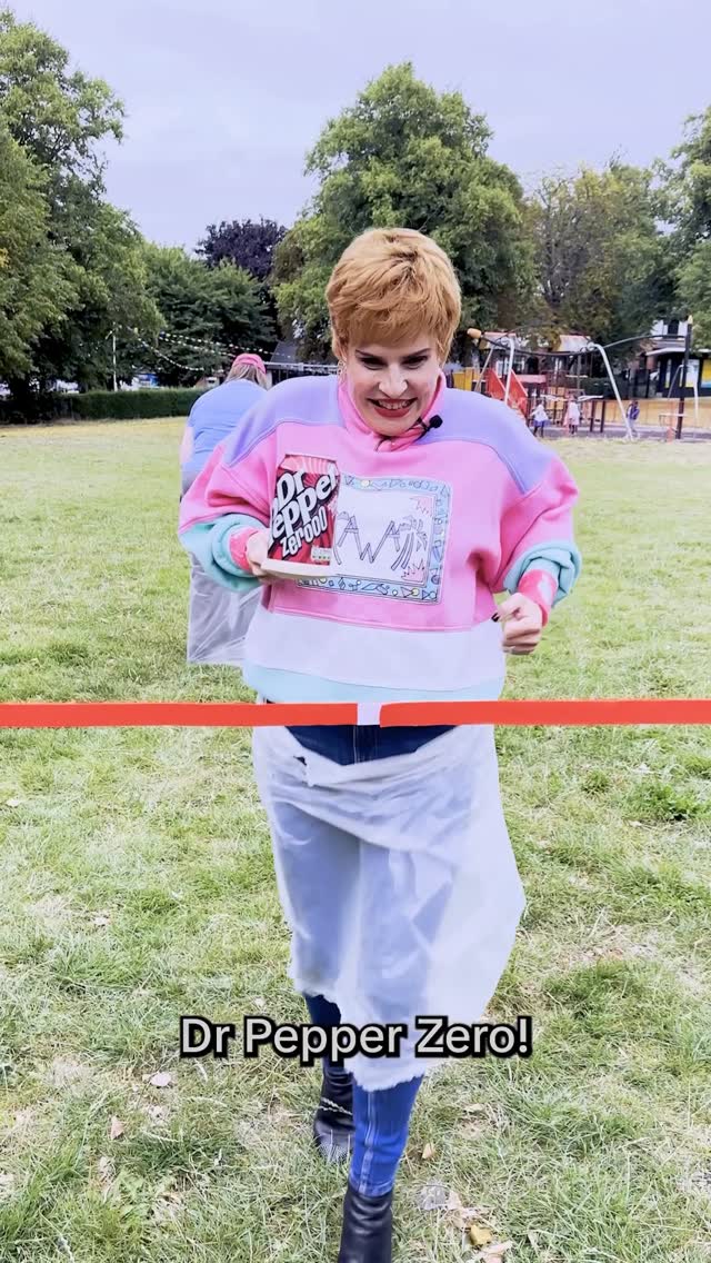 Instagram post by @charityshopsue for Dr Pepper. Caption reads: #AD Viki hopped… I sprinted. 🏃‍♀️👠 Viki called....
