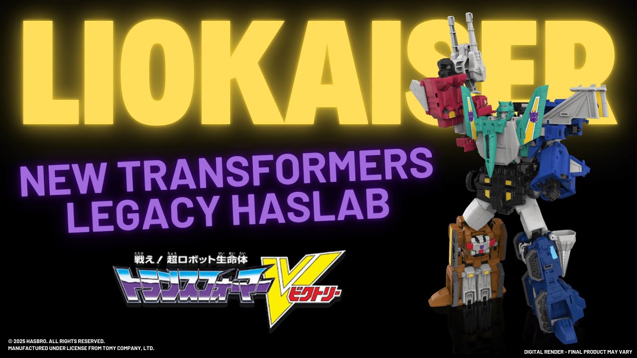YouTube post by @hasbropulse for Hasbro Pulse. Caption reads: NEW TRANSFORMERS HASLAB! Legacy Liokaiser Combiner....