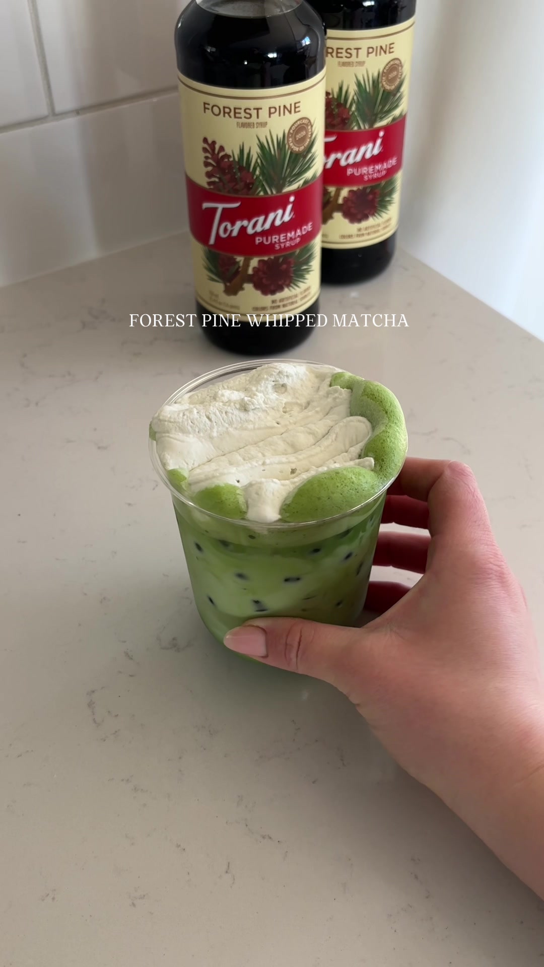 TikTok post by @alionaaaab for Torani. Caption reads: [...] -2tsp matcha  -1/4 cup warm water -2 tsp....