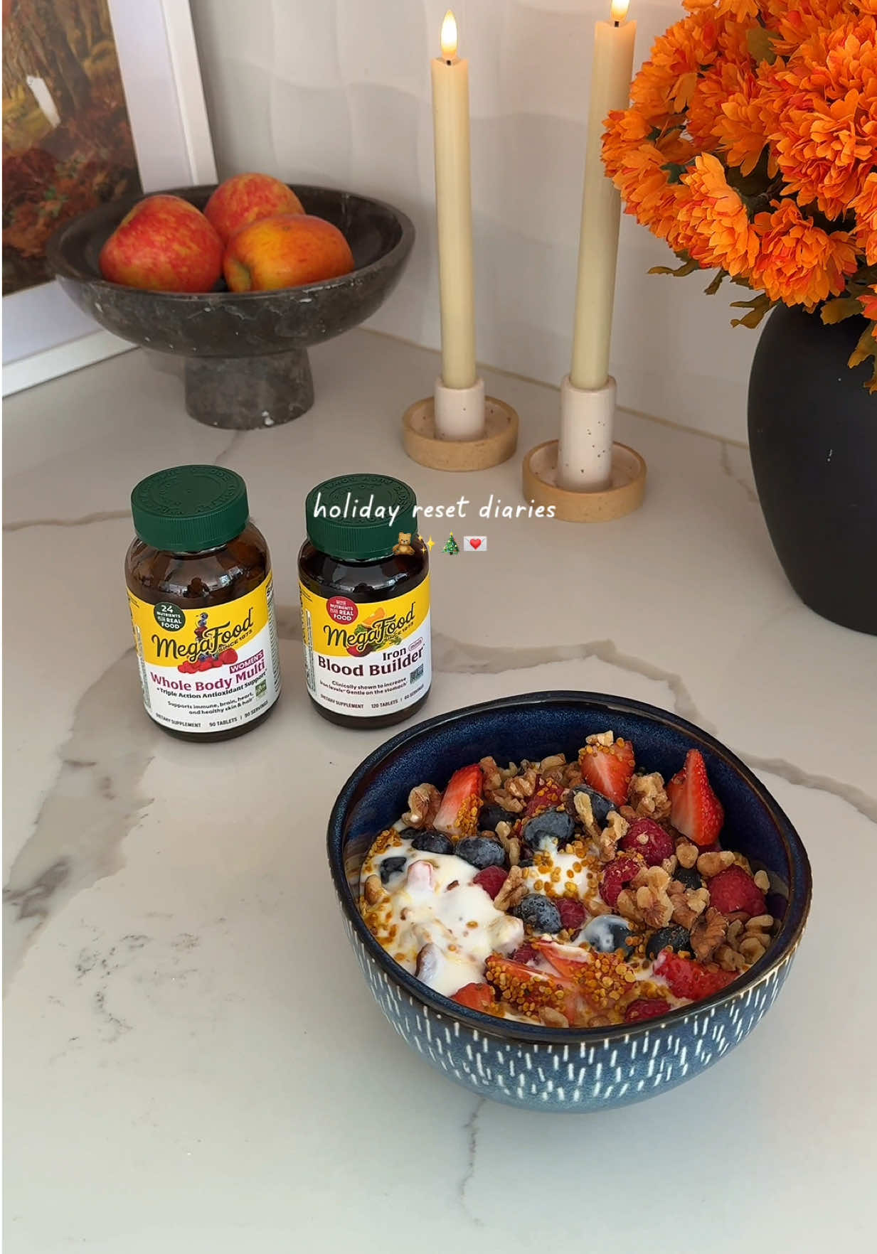 TikTok post by @emma.hussung for MegaFood. Caption reads: [...] care of you this holiday season 🤍 ....