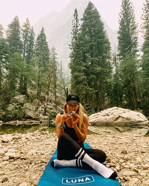 Instagram post by @biancasoffer for LUNA Bar. Caption reads: Morning yoga doesn't get better than this when you....