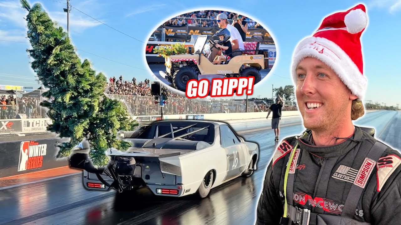 YouTube post by @CleetusM for Heat Wave Visual. Caption reads: 2025 Christmas Tree Drags - My First Time Driving....